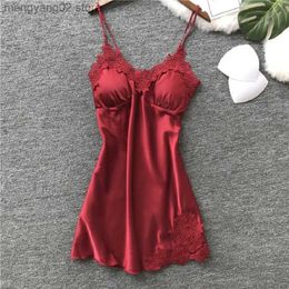 Sexy Pyjamas Women's Sexy Lingerie Silk Nightgown Summer Dress Lace Night Dress Sleepwear Babydoll Nightie Satin Homewear Chest Pad Nightwear T230529