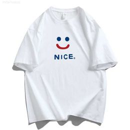 Short Sleeved T-shirt for Men in the Summer of 2023, New Smiling Face Printed T-shirt, Pure Cotton Round Neck, Half Base Shirt Trend