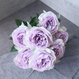 Decorative Flowers Artificial Silk Peony Bouquet Wedding Bride Holding Pography Props Home Living Room Garden Purple Fake Flower Decor