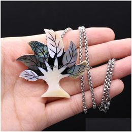 Pendant Necklaces Fashion Natural Abalone Shell Tree Of Life Wisdom Reiki Healing Colorf Charms Jewelry Women Necklace Gift Drop Del Dhdm4