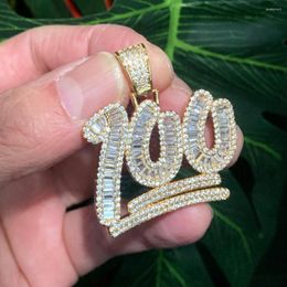 Chains 2023 Hip Hop Iced Out Bling Full Paved Cubic Zirconia Cz 100 Letter Pendant Necklaces For Men Women Cuban Link Chain Jewellery