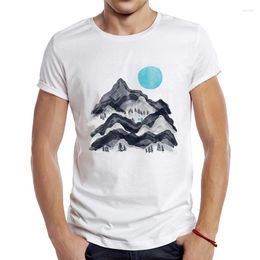 Men's T Shirts 2023 Men's Fashion Sun In Moon Lake Design Short Sleeve T-Shirt Cool Printed Tops Hipster Tee