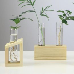 Vases Excellent Tube Vase With Wooden Stand Glass Transparent Durable Universal Hydroponic Test