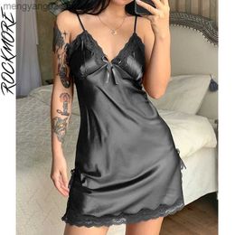 Sexy Pyjamas Rockmore Satin Strap Dress Nightgown Women Sexy Lace Nightwear Backless Print Mini Night Dresses Oversized Sleeveless Sleepwear T230529