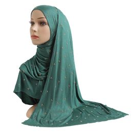 Ethnic Clothing H201 Cotton Jersey Muslim Long Scarf With Beading Modal Headscarf Islamic Hijab Shawl Arabic Rectangular Headwrap Lady