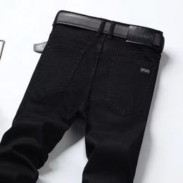 Men's Jeans Classic Style Men Black Slim Fit Stretch Denim Pants Solid Business Casual Straight Trousers Male