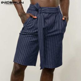 Men's Shorts INCERUN 2022 American Style Men's Stylish Pantalons Loose Comfortable Male All-match Simple Striped Lace-up Printed Shorts S-5XL L230520