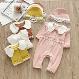 Rompers Spring Autumn Newborn Baby Girl One Piece Clothes Flowers Girls Jumpsuit Sets Bodysuit+ Hats T230529