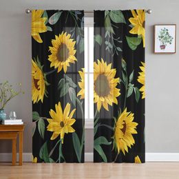 Curtain Sunflower Black Sheer Curtains For Living Room Bedroom Kitchen Chiffon Tulle Home El Coffee Decor