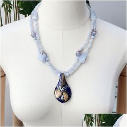Pendant Necklaces Lii Ji Real Stone Blue Necklace Lace Agates 2Rows 58Cm Coloured Glaze Women Stocksale Drop Delivery Jewelry Pendant Dhczr