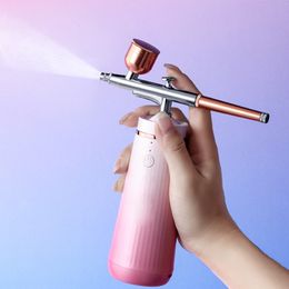 Face Massager Ionic Steamer Air-brush Spray Gun For Nail Art Tattoo Nano Mist Sprayer Skin Care Tool Spa Face Steamer Whitening Machine 230526