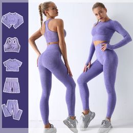 Yoga Outfit 2/3/5PCS Yoga Set Seamless Workout Clothes Fitness Sports Bra Leggings Long Sleeve Active Wear Gym Set Women Outfits Tracksuit 230526