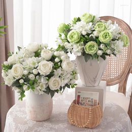 Decorative Flowers Artificial Bride Silk Rose Hydrangea Bouquet DIY Wedding Home Garden Decoration Accessories Fall Fake