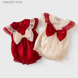 Rompers Newborn Baby Girls Jumpsuit Lovely Princess Style Flying Sleeve Gauze Bow Toddler Baby Girl Romper Baby Girl Clothes For Summer T230529