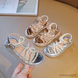 Sandals Children Sandals for Girls Summer New Fashion Rhinestone Princess Shoes Kids Casual Beach Shoes Open Toe Soft Sole Flat Sandals R230529