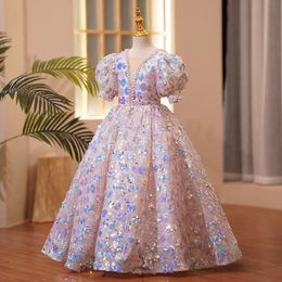 Love Beaded Princess Flower Girl Ball Gown First Communion For Girls Cap Sleeve Tulle Toddler Pageant Dresses Pearl Crystal Bridesmaid Tail Dress 403