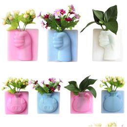 Vases Sile Vase Wall Hanging Plant Flower Home Office Refrigerator Decorative Hand Shaped Pot Drop Delivery Garden Dhu4C