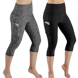 Active Pants 3/4 Yoga Women Calf-length Capri Pant Sport Leggings Fitness Gym High Waist Black Running Woman