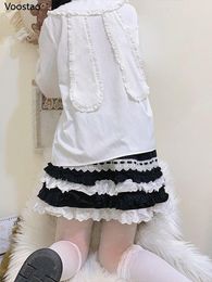 Shirts Sweet White Lolita Style Blouses Women Kawaii Rabbit Ears Peter Pan Collar Shirts Girly Cute Ruffles Patchwork Long Sleeve Tops