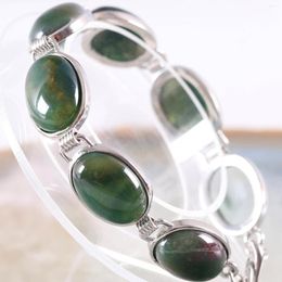 Link Bracelets Handmade Bangle Natural Stone Green Onyx Bracelet Women Jewelry Oval Beads Adjustable Chain 1Pcs H865