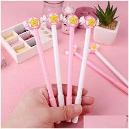 Gel Pens 40 Pcs Two Ntion Girl Heart Wing Star 0.5Mm Black Neutral Pen Signature Student Stationery Supplies Adorable Drop Delivery Dhxje