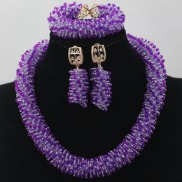 Necklace Earrings Set Lilac Purple Seed Bead African Wedding Jewellery Accessories Chunky Jewellery WD231
