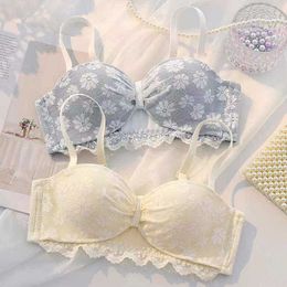 Bras Sexy Lace Flower Bra Half Cup Push ups Without Steel Ring Cute Women's Lingerie P230529