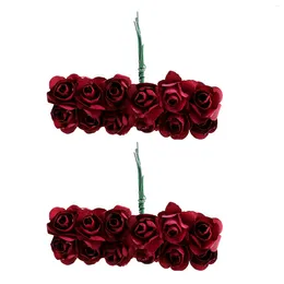 Decorative Flowers 144pcs Small Paper Rose Flower Artificial Fake For DIY Bouquet Wreath