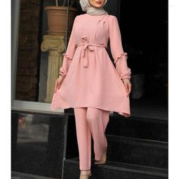 Ethnic Clothing Wepbel Islamci Women Outfits Muslim Women's Suit Arab Loose Slimming Large Size Long Sleeve Tops Blouse Pants Robe