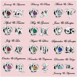 Charms 925 Sterling Sier Pandora Charming Zodiac Lucky Stone Pearl Is Suitable For Primitive Ladies Bracelets Diy Charm Jewelry Fash Dhorh