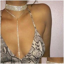 Chokers Choker Selling Rhinestone Luxury Crystal Gem Necklace Glitter Collar Chocker Fashion Long Chain Jewelry For Party Drop Deliv Dh9Aq