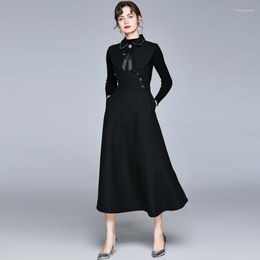 Casual Dresses ZUOMAN Women Winter Elegant Wool Blends Dress Festa High Quality Long Vintage Party Robe Femme A-Line Designer Black Vestidos