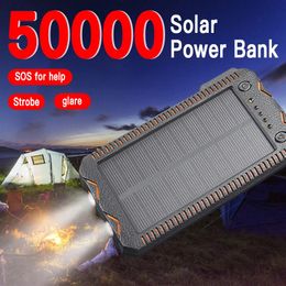 Solar Power Bank Portable Charging 50000mAh Charger 2 USB Outdoor External Battery with Flashlight for iPhone Samsung