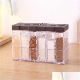 Kitchen Storage Organisation 6Pcs/Set Jar Seasoning Rack Spice Bottle Jars Transparent Pp Salt Pepper Cumin Powder Box Tool Drop D Dhfig