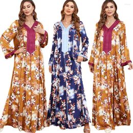 Ethnic Clothing Floral Print Eid Morocco Muslim Party Dress Women Abaya Ramadan Jilbab Turkey Islamic Vestidos Elegant Kaftan Arab Robe