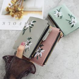 Wallets Cute Women's Print Flower Short Wallet For Woman Zipper Mini Coin Purse Ladies Small Female Leather Card Holder