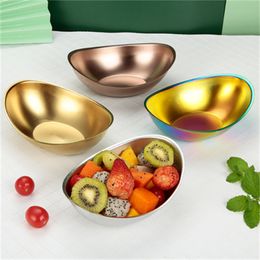 Stainless Steel Bowl Ingot-shaped Unique Design Bowl Multicolor Korean Salad Dessert Snack Fruit Kimchi Western Food Bowl