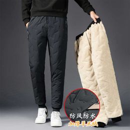 Winter Lambswool Warm Thick Sports Fashion Jogger Waterproof Casual Pants Men's Brand Wool Trousers P230529