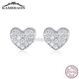 Stud 925 Sterling Silver Women's Hearts Stud Earrings With Cubic Zirconia Korea Fashion Jewelry for Girls Small Cute Shiny Ear Rings J230529