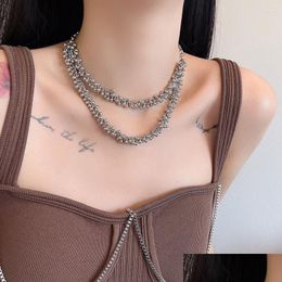 Chokers Choker European And American Style Personality Clavicle Chain Double Metal Circle Necklace Trend Drop Delivery Jewellery Neckl Dhgf8