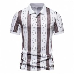 Men's Polos Summer Men's Fashion Printed Color Block Stripe Short Sleeve Lapel T-shirt Thin Soft Polo Shirt