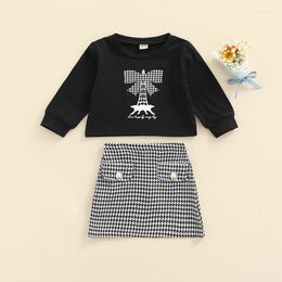 Clothing Sets Baby Girl Clothes 1-8Y Fashion Bowknot Print Long Sleeve Sweatshirts Round Neck Tops Mini Skirt Party Dress Christmas
