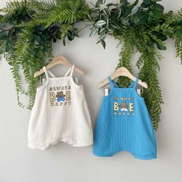 Rompers Summer 2023 Infant Baby Boys Clothes Sling Solid Cute Bear Waffle Letter Printed Cotton Overalls Romper Newborn Boys Clothing T230529