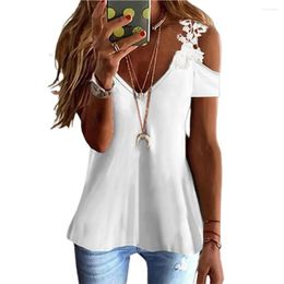 Women's Blouses Fashion Embroidered Lace Straps Cold Shoulder Tee Top Women T-shirt Leaves Print Soft Texture