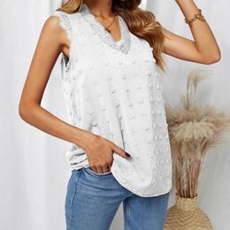 Women's Tanks 2023 Summer Women's Chiffon Vest Sexy Deep V-Neck Jacquard Big Hair Ball Pleated Shoulder Strap Tops Clothing