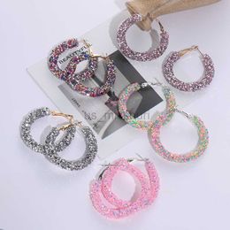 Stud 1Pair Glitter Rhinestone Big Circle Ear Studs Hoop Women's Earring Geometric Round Crystal Pendant Charm Jewellery Accessories J230529