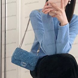 Classic Mini Denim Bag Blue Camellia Hardware Metal Turn Buckle Love Heart Adjustable Chain Handbag Crossbody Bags Shoulder Bags Card Clip Purse Coin Purse 19x14cm