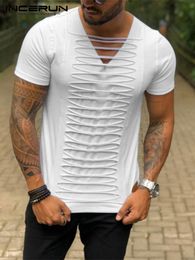 Men's Tracksuits Men T Shirt Tassel V Neck Short Sleeve 2023 Fitness Solid Colour Casual Clothing Streetwear Summer Fashion Camisetas INCERUN 230529