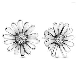 Stud Earrings Authentic 925 Sterling Silver Pave Daisy Flower Statement Fashion For Women Gift DIY Jewelry