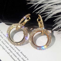 Stud FYUAN Classic Geometric Round Crystal Hoop Earrings Mosaic Gold Silver Colour Rhinestone Earring Women Fashion Jewellery Gift J230529